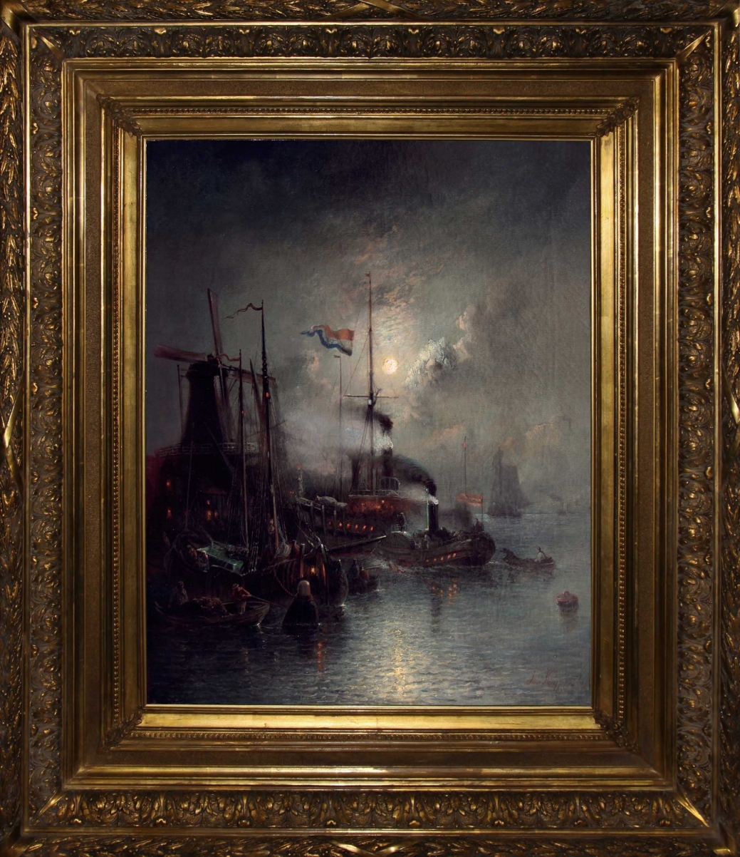 Старинная картина: " Голландский порт". Западная Европа,Художник: Jan KUYPERS